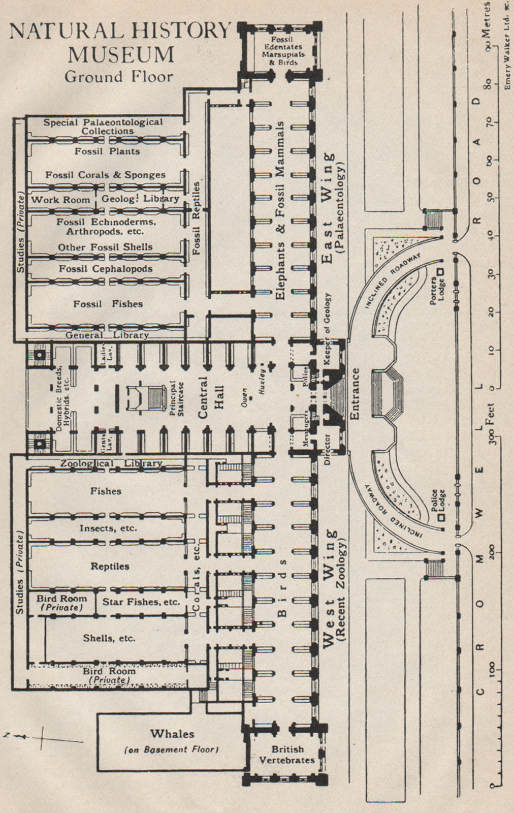 NATURAL HISTORY MUSEUM. Ground floor vintage plan. South Kensington 1922 map